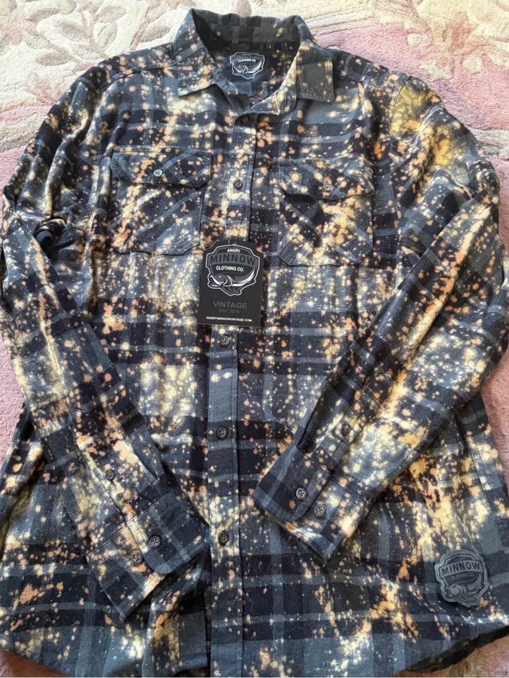 Men's Black & Yellow Bleached Plaid Flannel Jacket